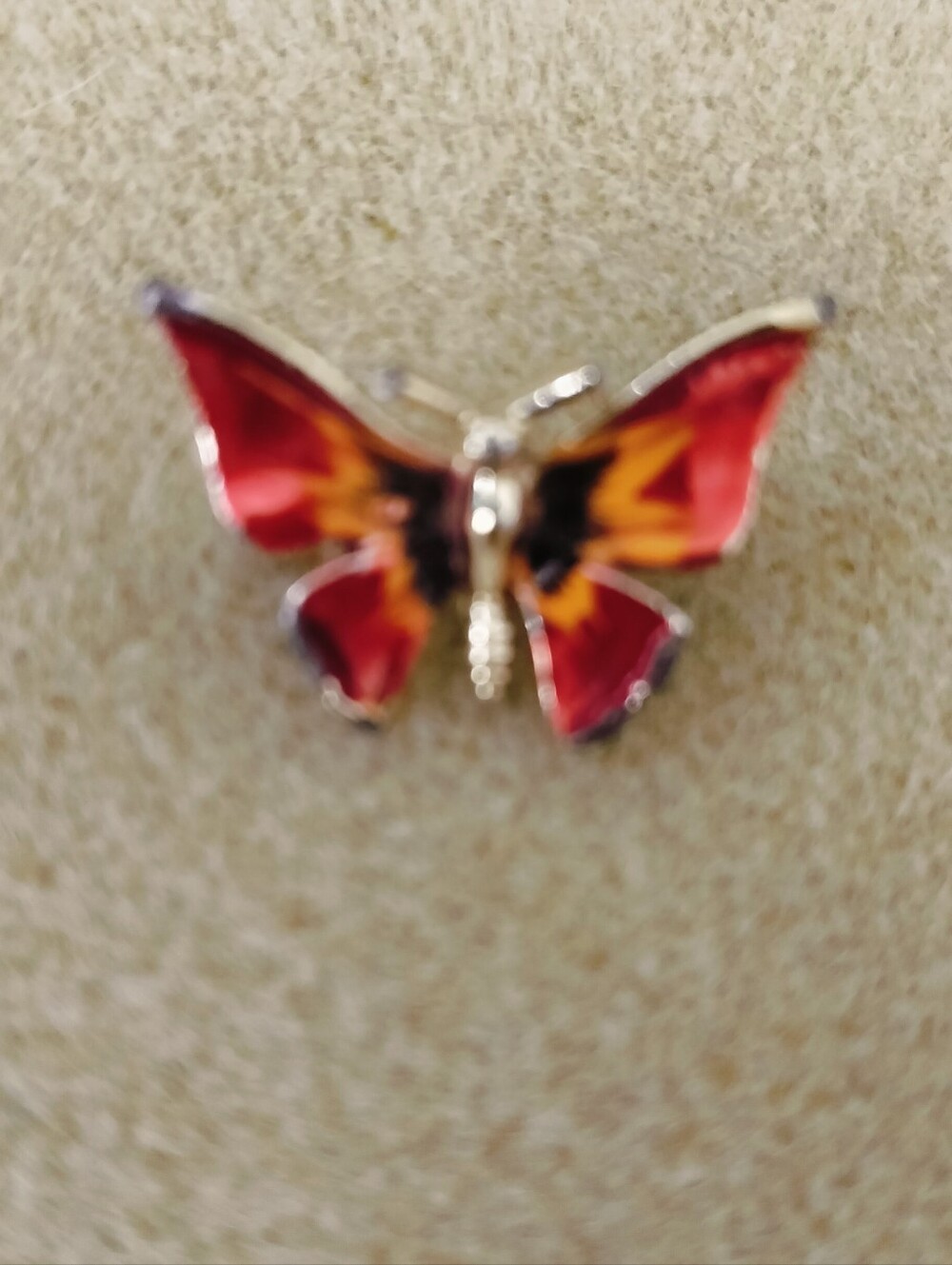 Vintage Enamel Butterfly Brooch Red Orange Gold Tone Dainty Scatter Lapel Pin 1"